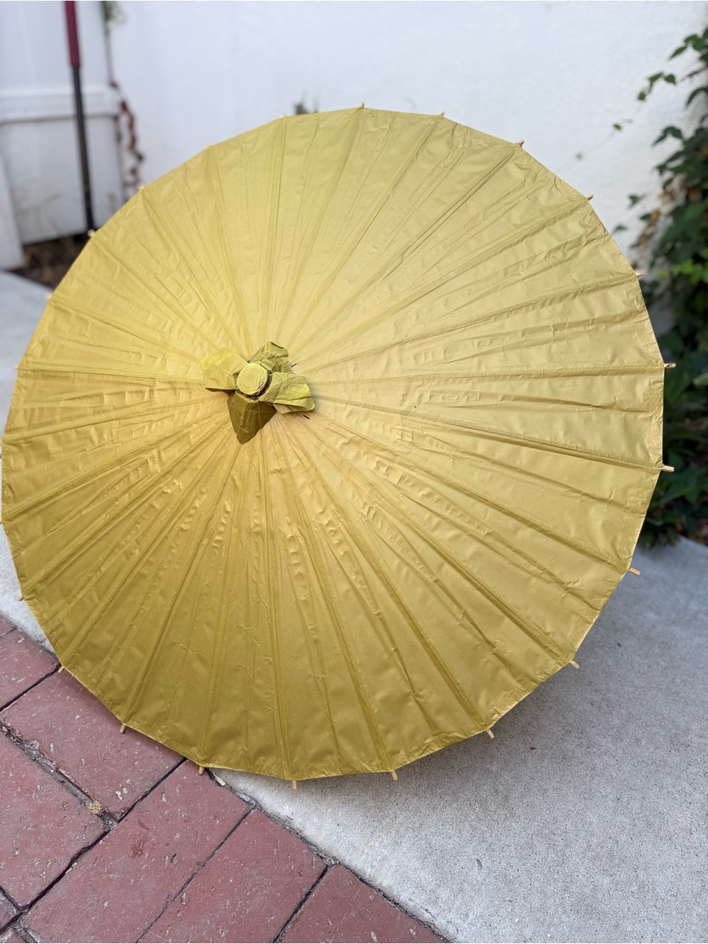 Green Solid Paper Parasol Umbrella w/ Bamboo Handle